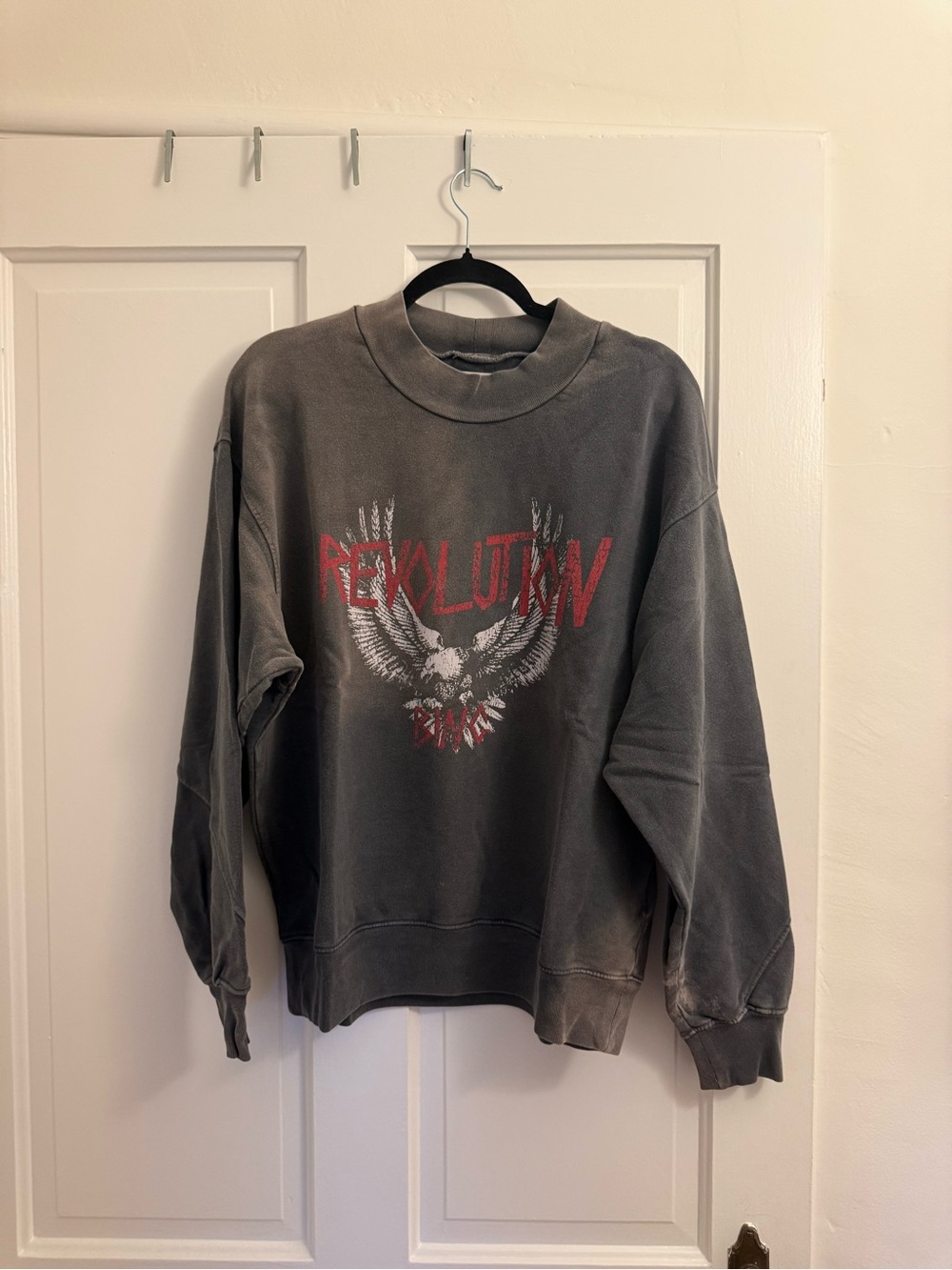 Anine Bing Gray Graphic Crewneck Sweatshirt - 'Revolution' Eagle Print